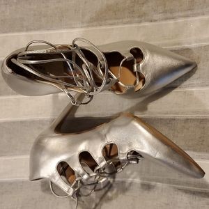 B Brian Atwood Silver lace up pump (very hot)